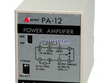 PA-12-PGP  Блок питания и контроля состояния датчиков, 98х70х50 мм , 1 датчик , 110/220VAC, выход PNP с открытым коллектором, с функцией счетчика от 1...до 99