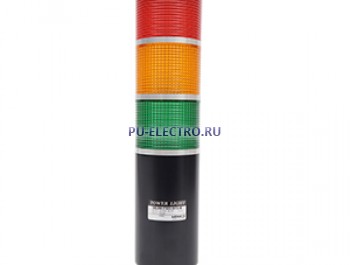ML8M-F300-RYG-B Светодиодная сигнальная колонна, d=86мм, Длинна корпуса 150мм, постоянное+мигающее свечение, питание 12-24VDC/VAC, Цвет плафонов - красный, жёлтый, зелёный, Цвет корпуса - черный анади