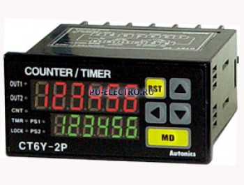 CT6Y-2P4 100-240VAC Счетчик/таймер с сенсорным управлением, индикатор 6 цифр, размер 72x36мм, Двойная уставка, 2 выхода реле