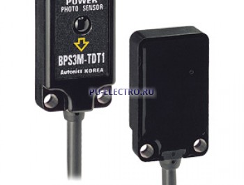 BPS3M-TDTL-P Компактный фотодатчик, плоский,  размер 16x7,5x28мм, в комплекте излучатель и приёмник, Режим срабатывания -  на свет, Питание DC12-24V,  PNP - выход, регулировка чувствительности. Рассто