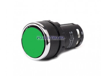 Кнопка нажимная моноблочная зеленая (1НО) 22 мм.