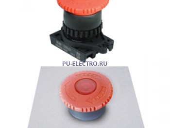S2ER-E4RBL, Грибовидная кнопка с подсветкой, головка d=40мм , LED 100-220VAC, НЗ, цвет Красный