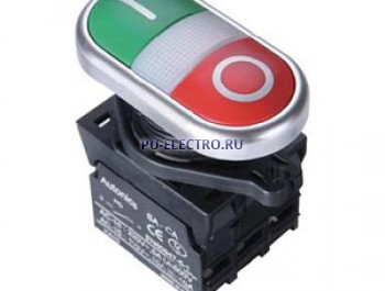 S2TR-P3WABL, Двойная кнопка С подсветкой, пружинный самовозврат, LED 100-220VAC, НО+НЗ, цвет Белый