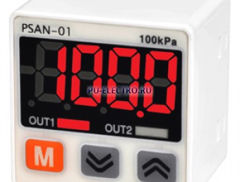 PSAN-V01CPA-RС1/8 Датчики разрежения газов с дисплеем и кнопками, вакуум, 0...-101,3 кПа, 30х30х30,7мм,  выходы: PNP, токовый выход 4-20 мА