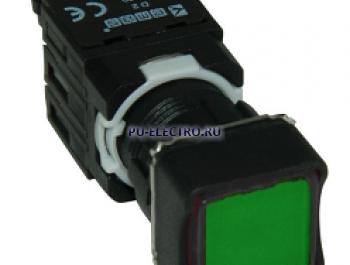 Кнопка нажимная квадратная 16 мм зеленая (1НО)