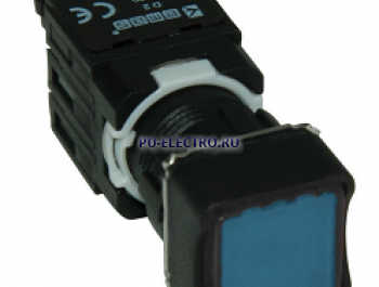 Кнопка нажимная квадратная 16 мм синяя (2НО)